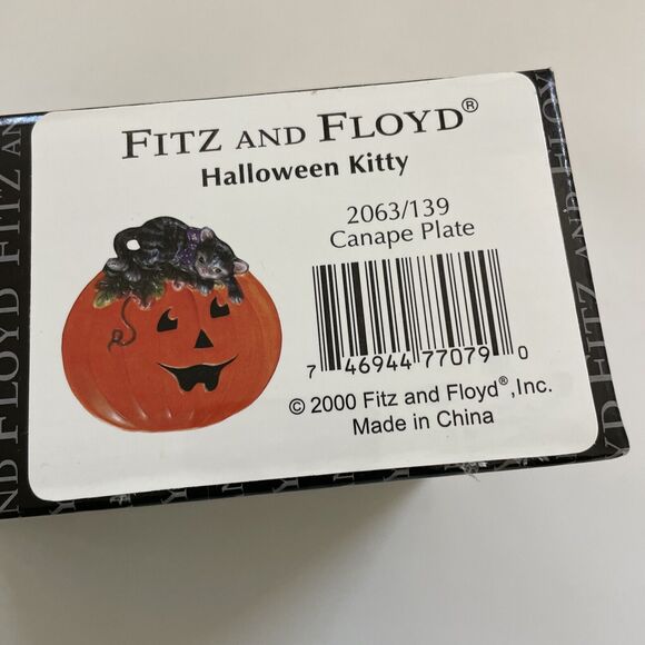 Vintage Halloween Decor Fitz & Floyd Canapé Plate Pumpkin Cat Halloween Decor‎ - Picture 12 of 12